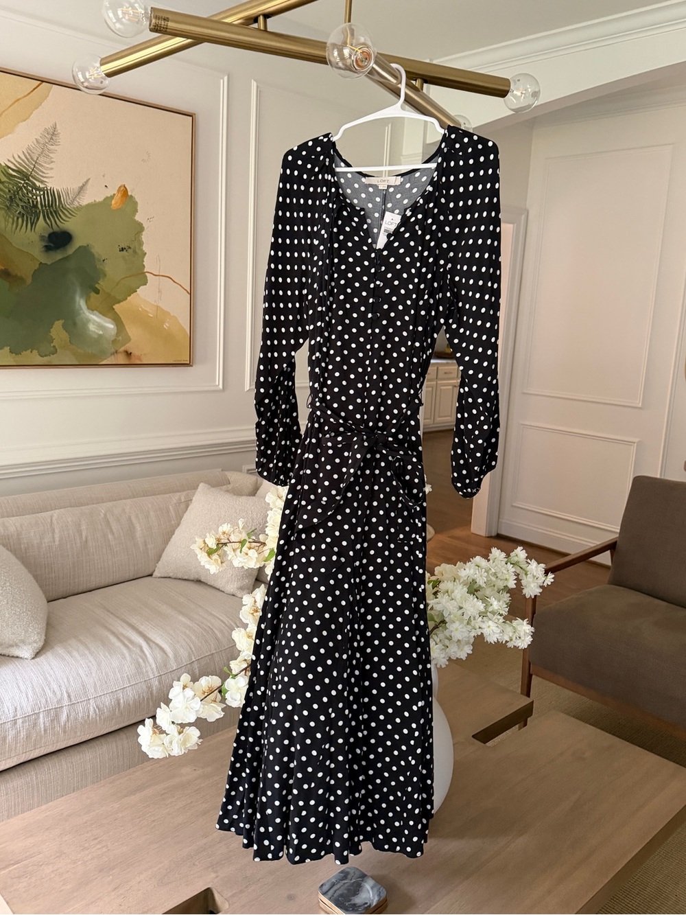 NWT LOFT Black and White Polka Dot Wrap Maxi Dress